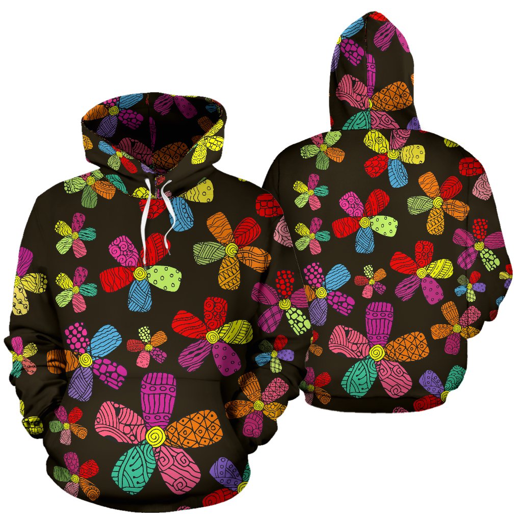Flower Power Colorful Print Pattern Pullover Hoodie