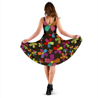 Flower Power Colorful Print Pattern Sleeveless Dress