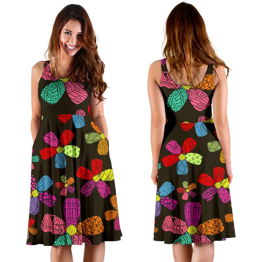 Flower Power Colorful Print Pattern Sleeveless Dress