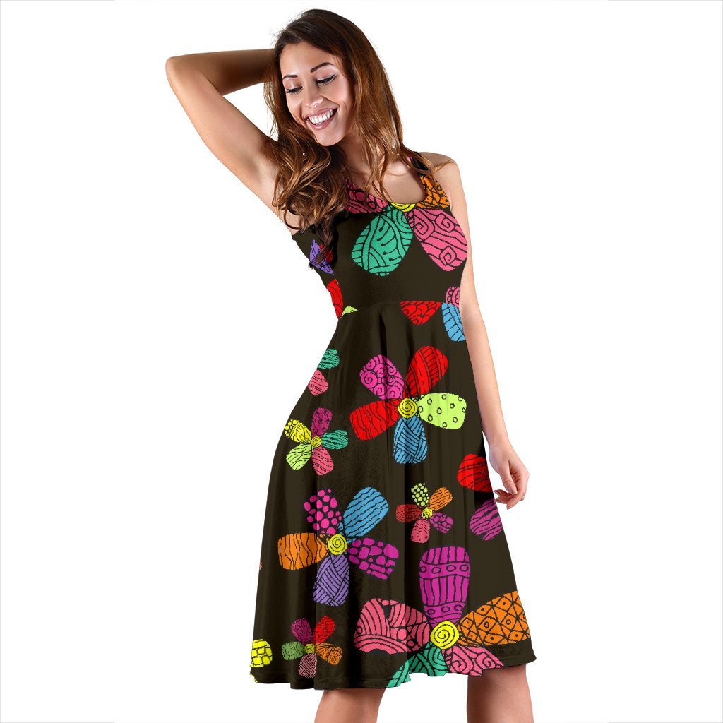 Flower Power Colorful Print Pattern Sleeveless Dress