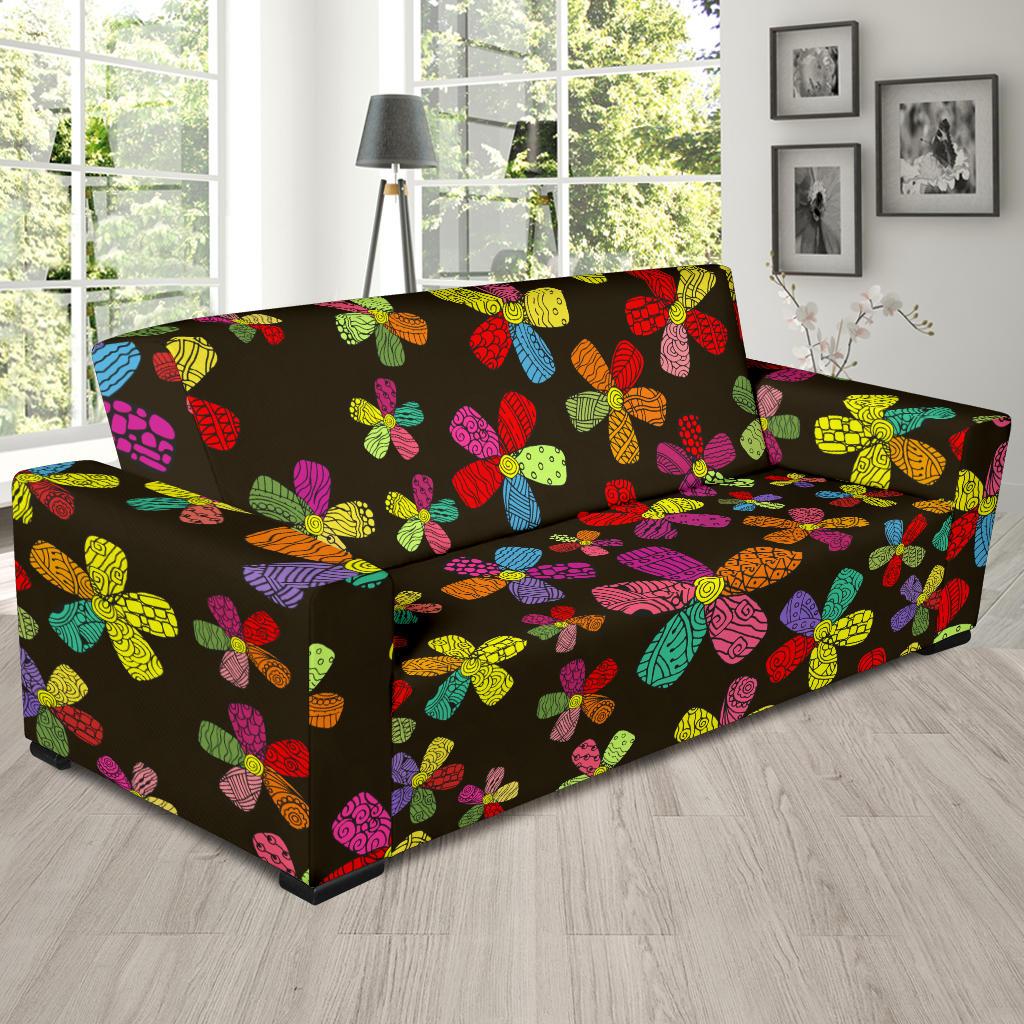 Flower Power Colorful Print Pattern Sofa Slipcover-JTAMIGO.COM