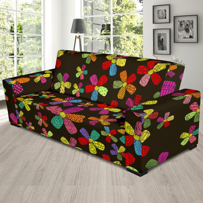 Flower Power Colorful Print Pattern Sofa Slipcover-JTAMIGO.COM