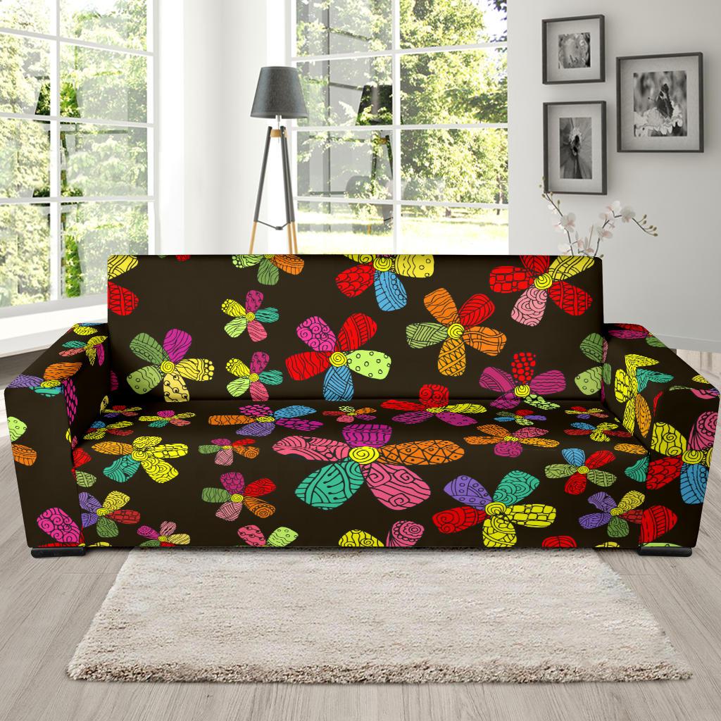 Flower Power Colorful Print Pattern Sofa Slipcover-JTAMIGO.COM