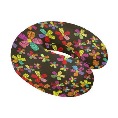 Flower Power Colorful Print Pattern U-Shaped Travel Neck Pillow-JTAMIGO.COM