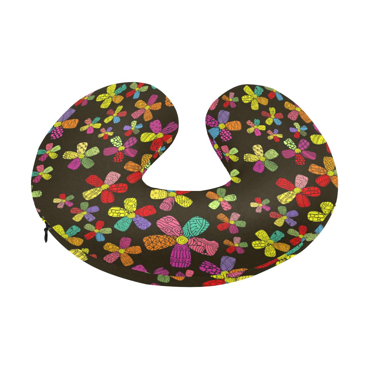 Flower Power Colorful Print Pattern U-Shaped Travel Neck Pillow-JTAMIGO.COM