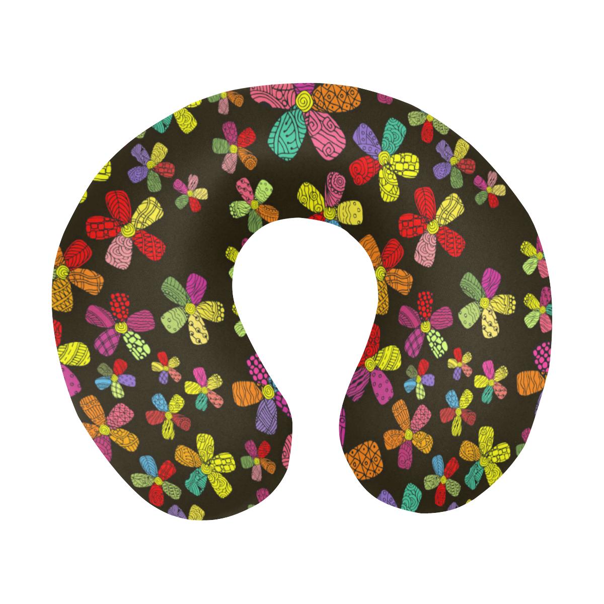 Flower Power Colorful Print Pattern U-Shaped Travel Neck Pillow-JTAMIGO.COM