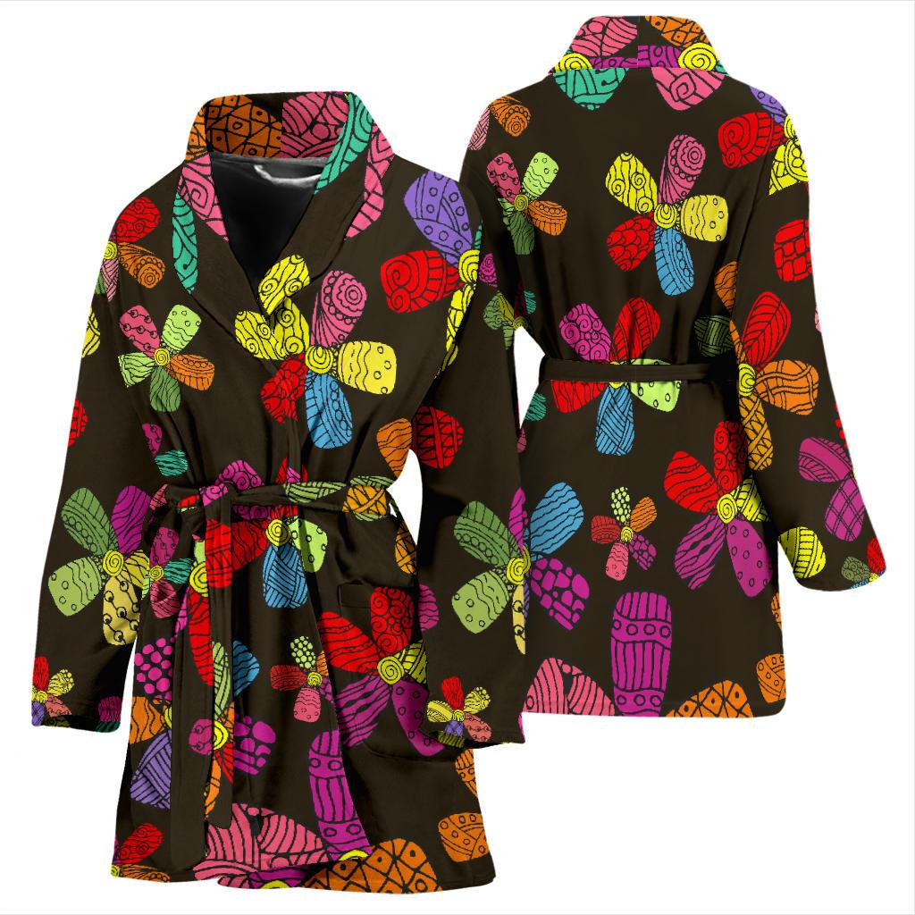 Flower Power Colorful Print Pattern Women Bath Robe-JTAMIGO.COM