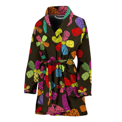 Flower Power Colorful Print Pattern Women Bath Robe-JTAMIGO.COM