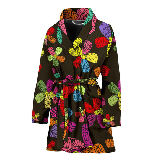 Flower Power Colorful Print Pattern Women Bath Robe-JTAMIGO.COM