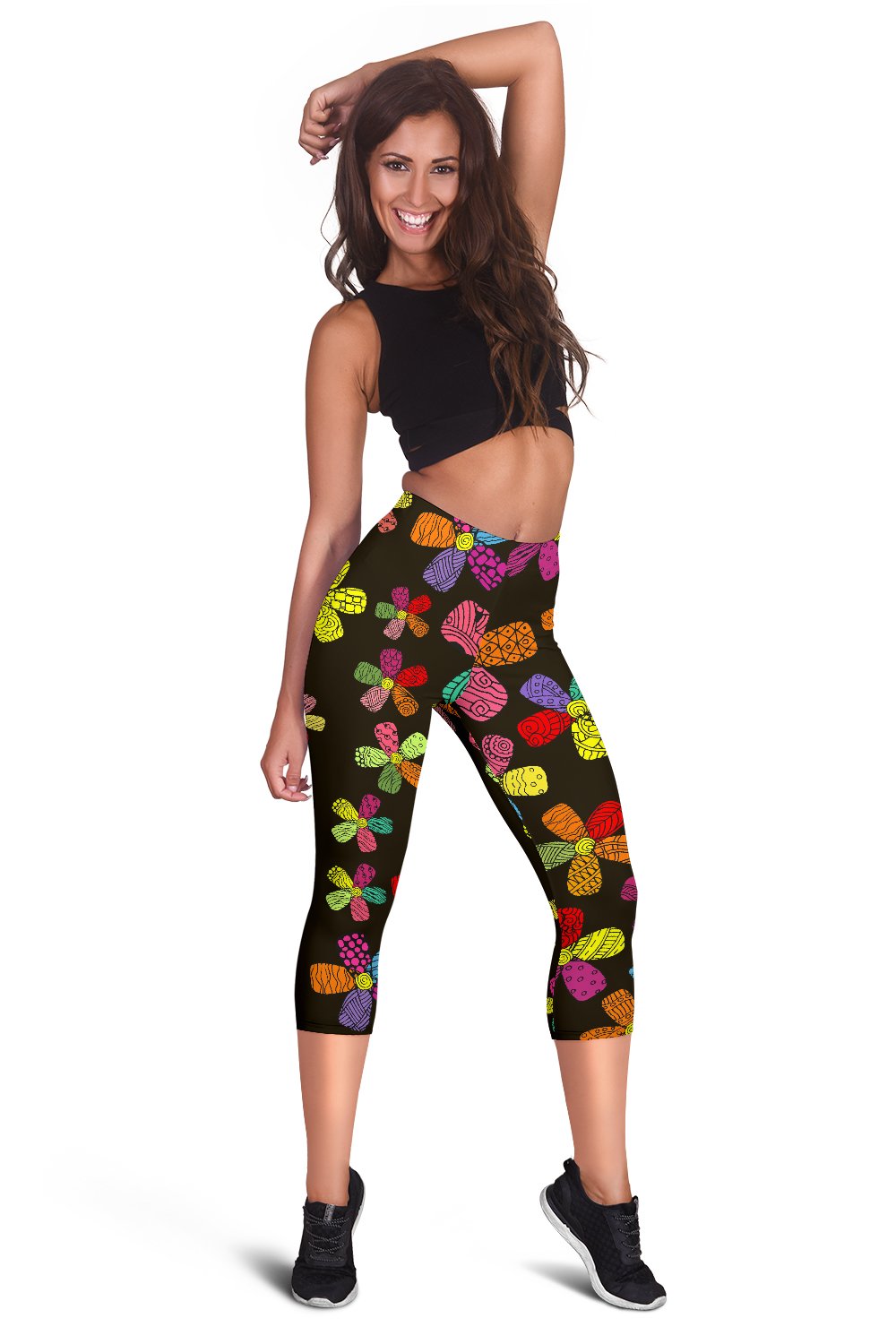 Flower Power Colorful Print Pattern Women Capris