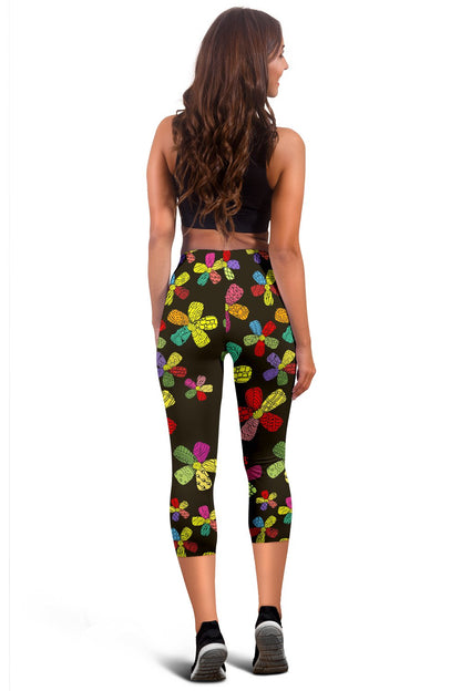 Flower Power Colorful Print Pattern Women Capris
