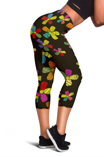 Flower Power Colorful Print Pattern Women Capris