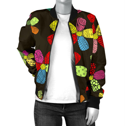 Flower Power Colorful Print Pattern Women Casual Bomber Jacket