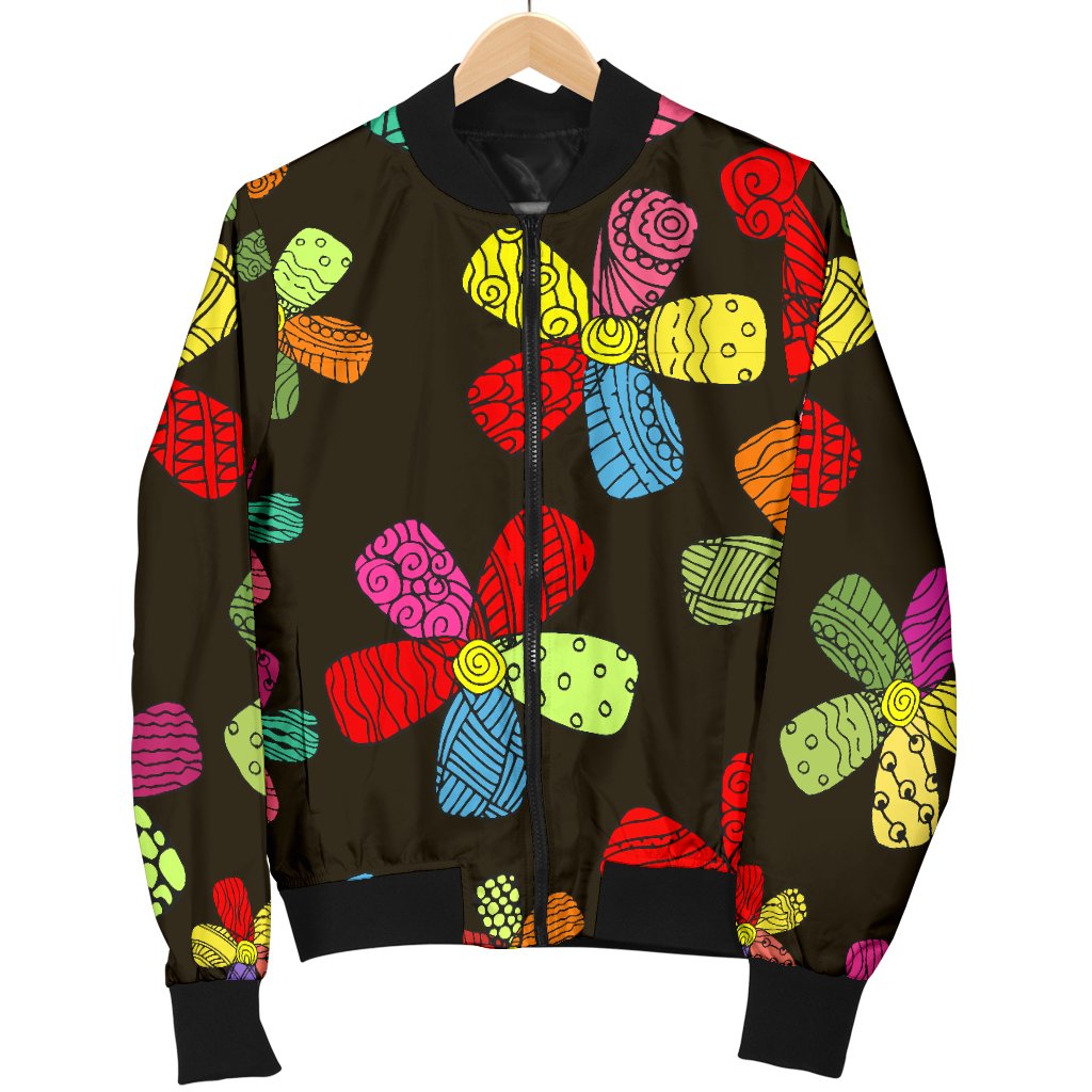 Flower Power Colorful Print Pattern Women Casual Bomber Jacket