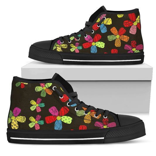 Flower Power Colorful Print Pattern Women High Top Shoes
