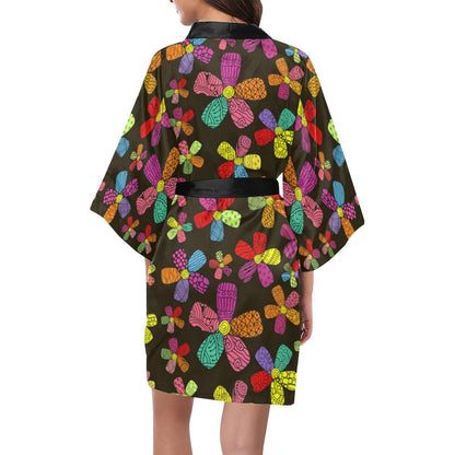 Flower Power Colorful Print Pattern Women Short Kimono Robe