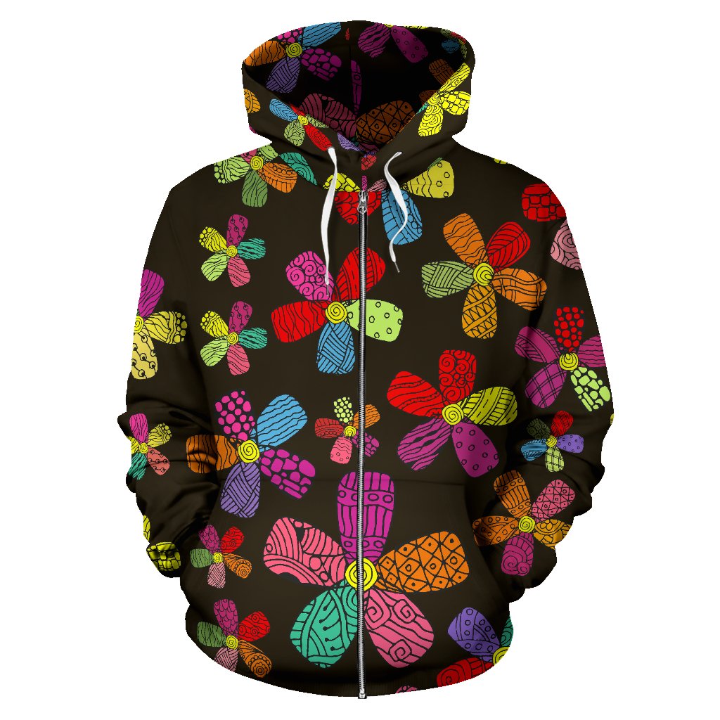 Flower Power Colorful Print Pattern Zip Up Hoodie