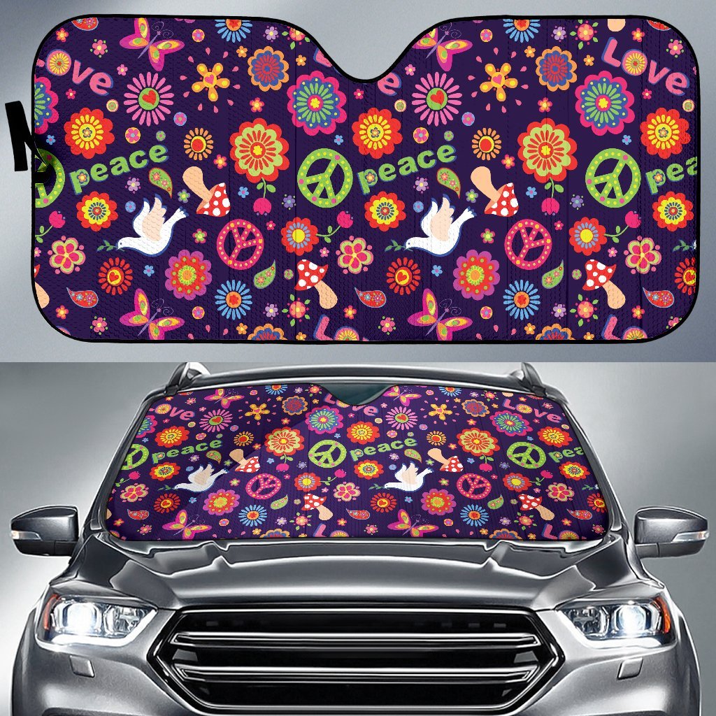Flower Power Peace Design Print Car Sun Shade For Windshield