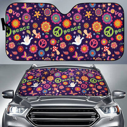Flower Power Peace Design Print Car Sun Shade For Windshield