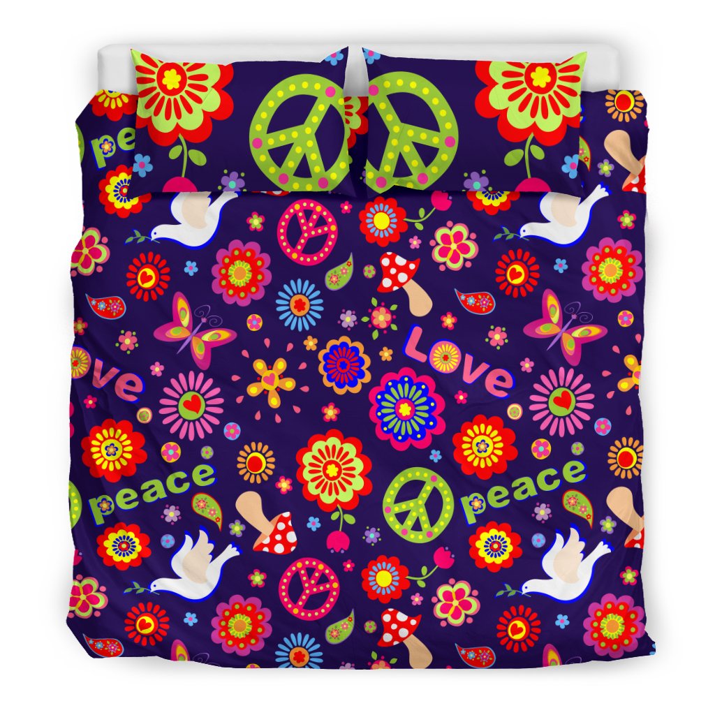 Flower Power Peace Design Print Duvet Cover Bedding Set