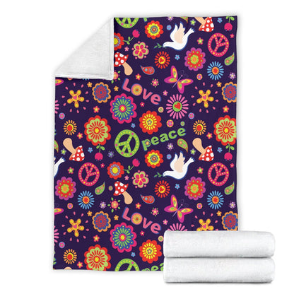 Flower Power Peace Design Print Fleece Blanket