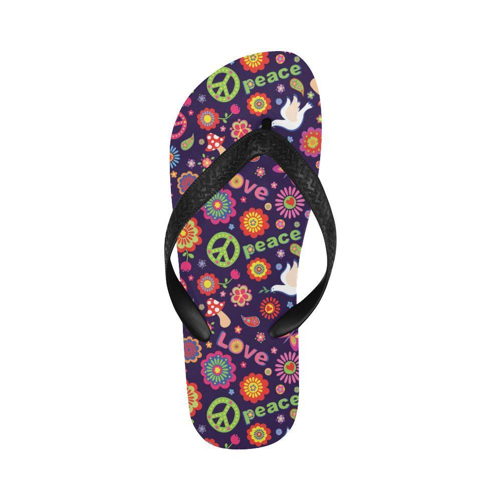 Flower Power Peace Design Print Flip Flops-JTAMIGO.COM
