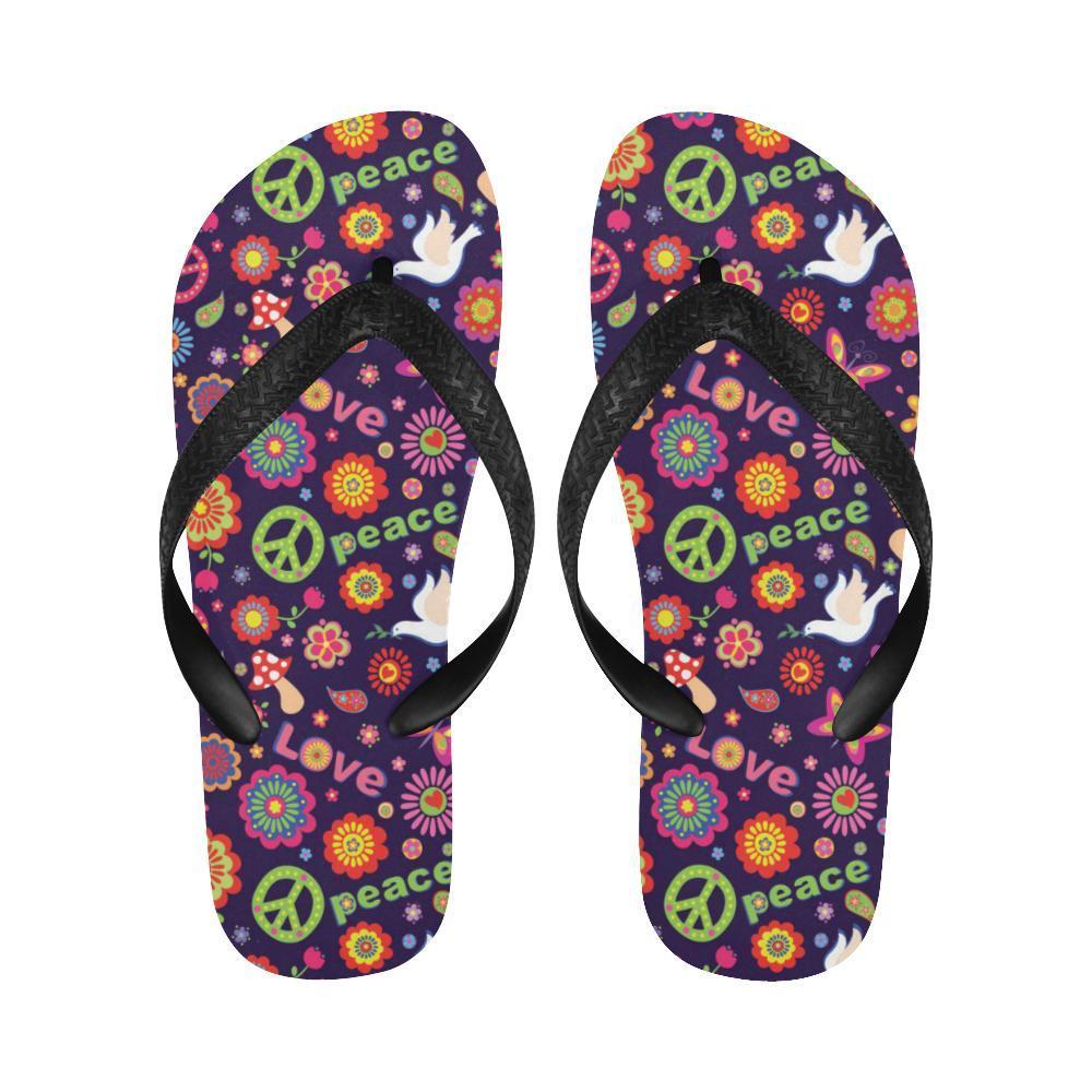 Flower Power Peace Design Print Flip Flops-JTAMIGO.COM