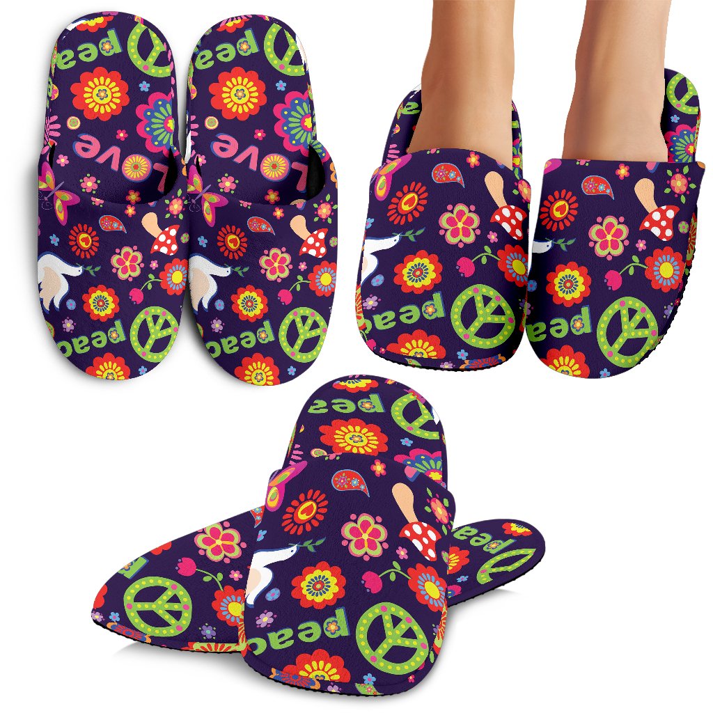 Flower Power Peace Design Print House Slippers