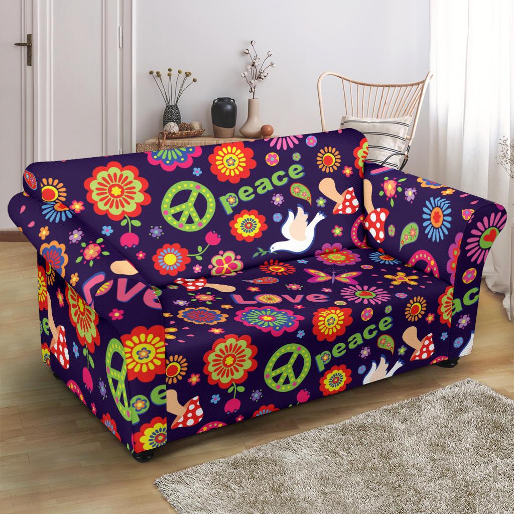 Flower Power Peace Design Print Loveseat Slipcover-JTAMIGO.COM