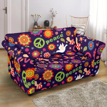 Flower Power Peace Design Print Loveseat Slipcover-JTAMIGO.COM