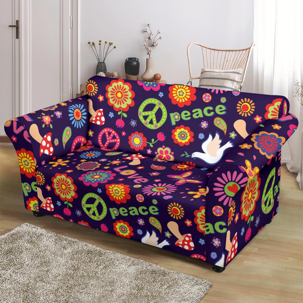 Flower Power Peace Design Print Loveseat Slipcover-JTAMIGO.COM
