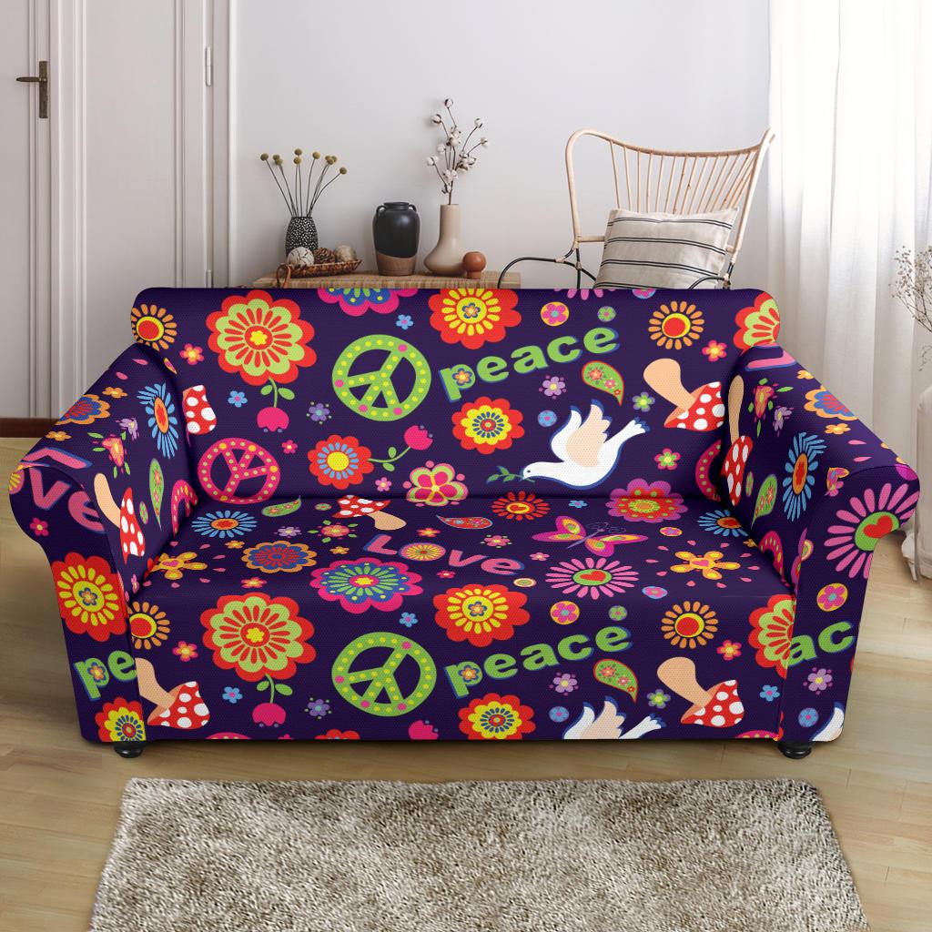 Flower Power Peace Design Print Loveseat Slipcover-JTAMIGO.COM
