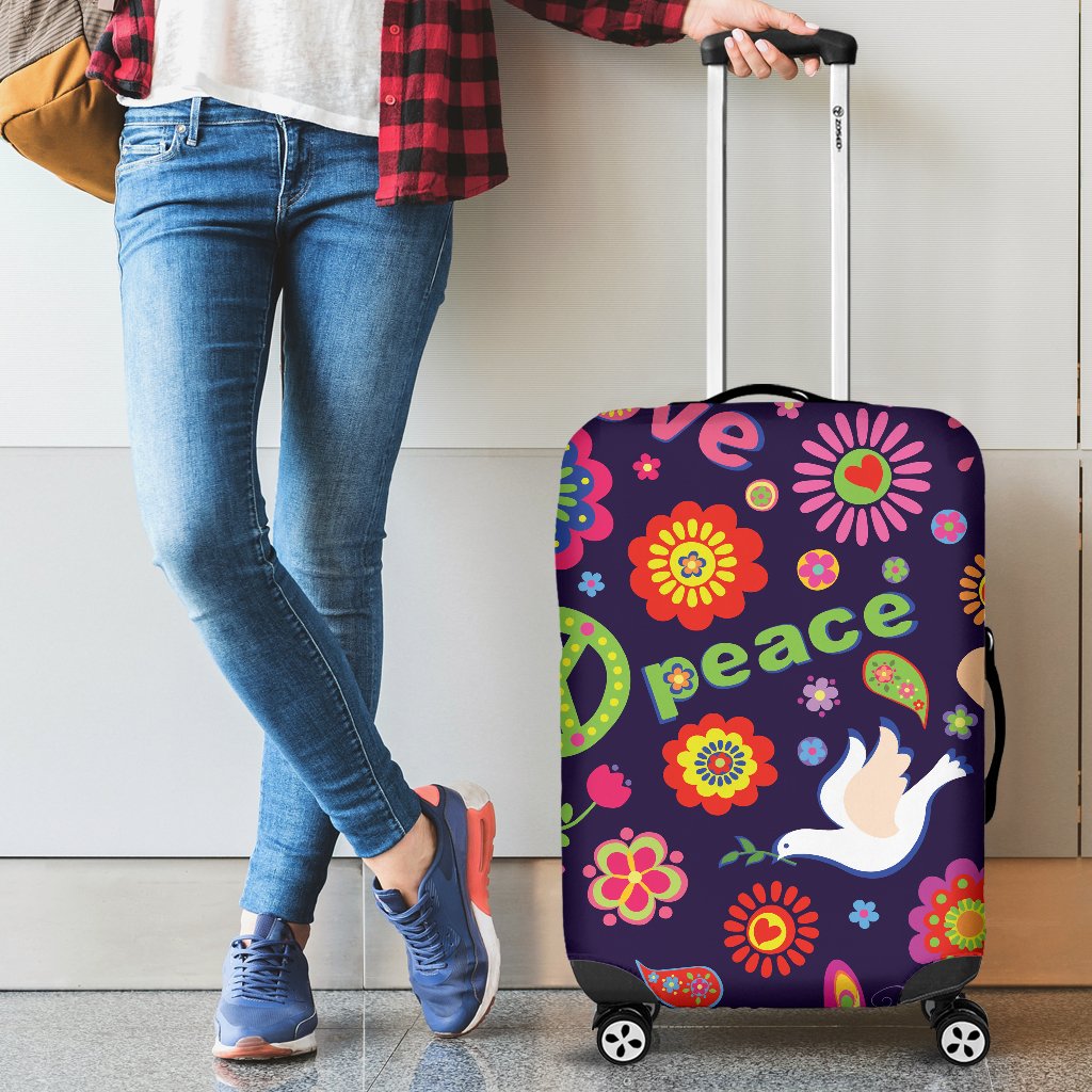 Flower Power Peace Design Print Luggage Cover Protector
