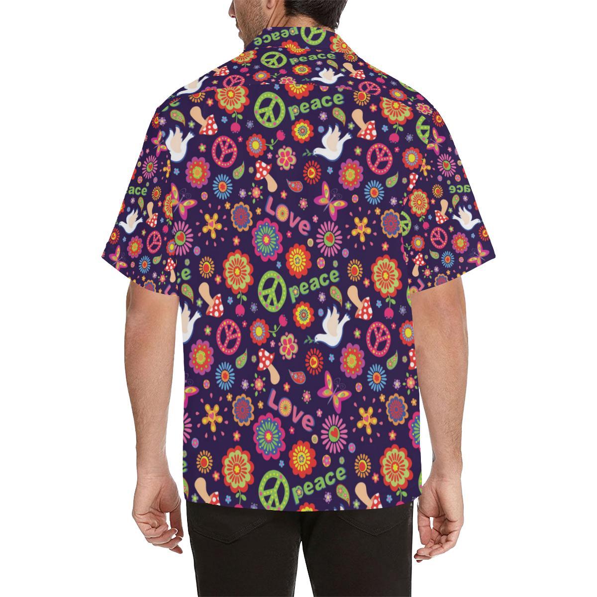 Flower Power Peace Design Print Men Aloha Hawaiian Shirt