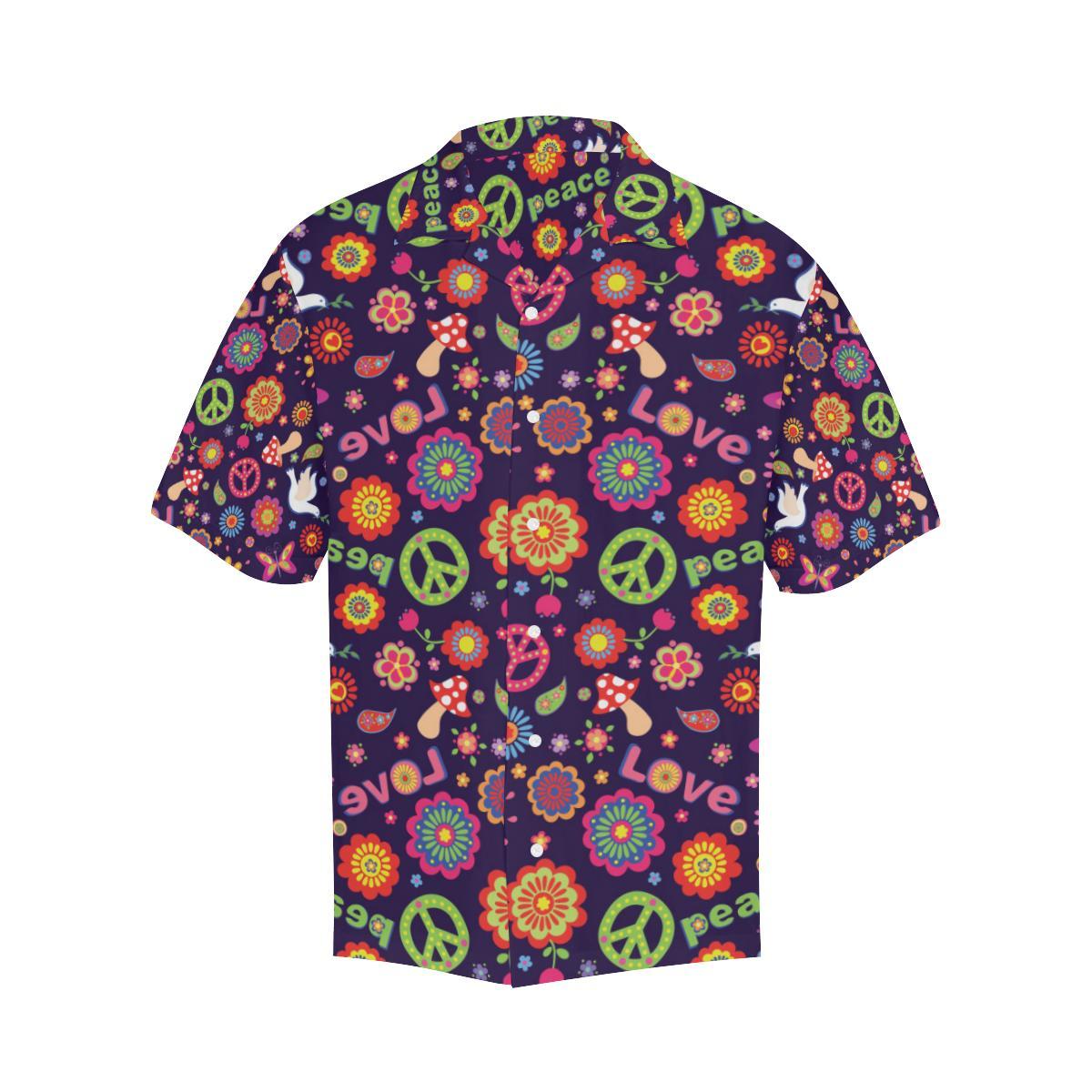 Flower Power Peace Design Print Men Aloha Hawaiian Shirt