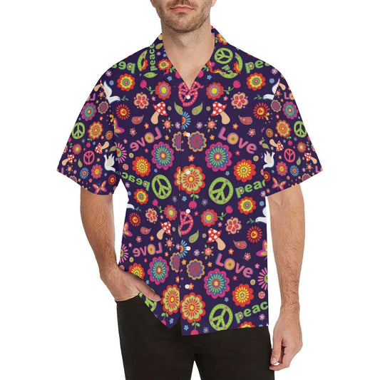 Flower Power Peace Design Print Men Aloha Hawaiian Shirt