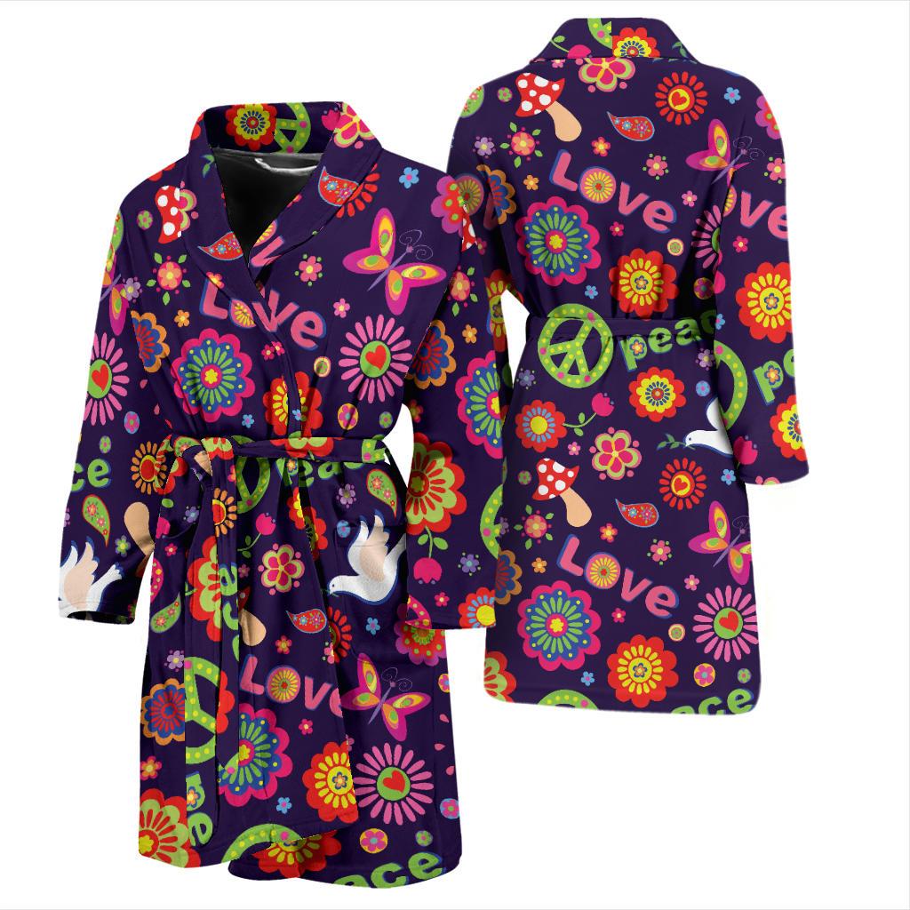 Flower Power Peace Design Print Men Bath Robe-JTAMIGO.COM