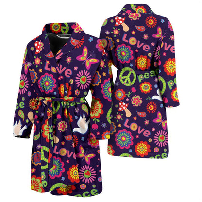 Flower Power Peace Design Print Men Bath Robe-JTAMIGO.COM