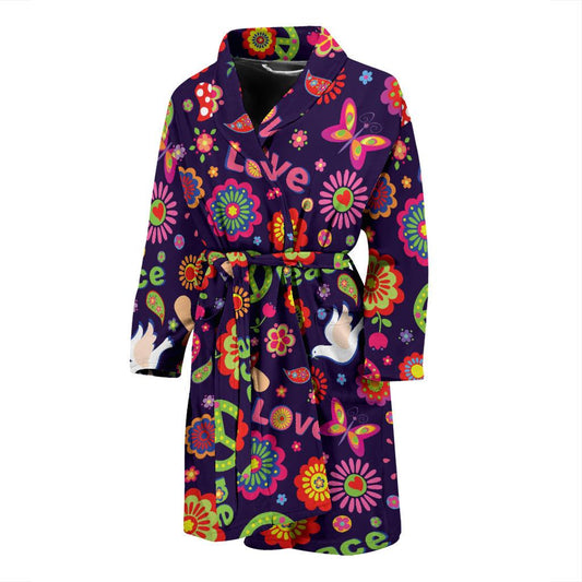 Flower Power Peace Design Print Men Bath Robe-JTAMIGO.COM
