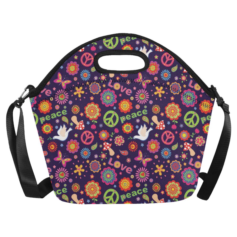 Flower Power Peace Design Print Neoprene Lunch Bag (Model 1669)(Large)-JTAMIGO.COM