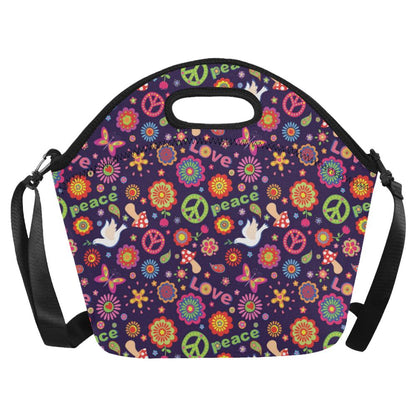 Flower Power Peace Design Print Neoprene Lunch Bag (Model 1669)(Large)-JTAMIGO.COM