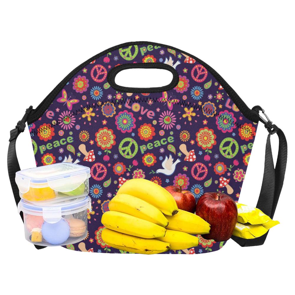 Flower Power Peace Design Print Neoprene Lunch Bag (Model 1669)(Large)-JTAMIGO.COM