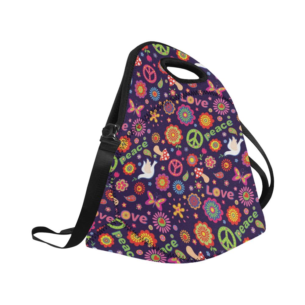 Flower Power Peace Design Print Neoprene Lunch Bag (Model 1669)(Large)-JTAMIGO.COM