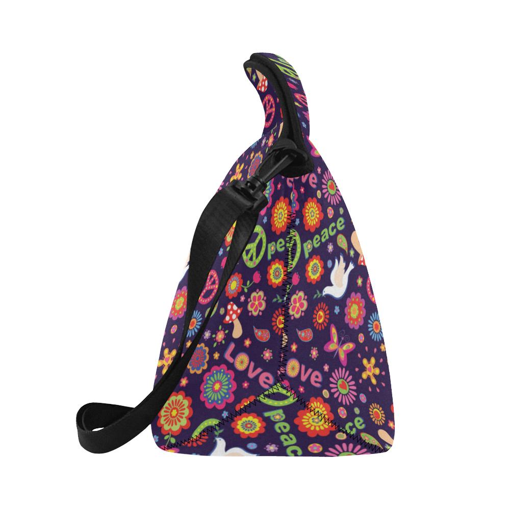 Flower Power Peace Design Print Neoprene Lunch Bag (Model 1669)(Large)-JTAMIGO.COM