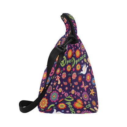 Flower Power Peace Design Print Neoprene Lunch Bag (Model 1669)(Large)-JTAMIGO.COM