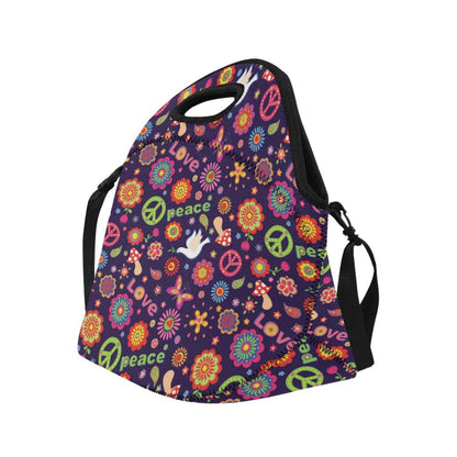 Flower Power Peace Design Print Neoprene Lunch Bag (Model 1669)(Large)-JTAMIGO.COM