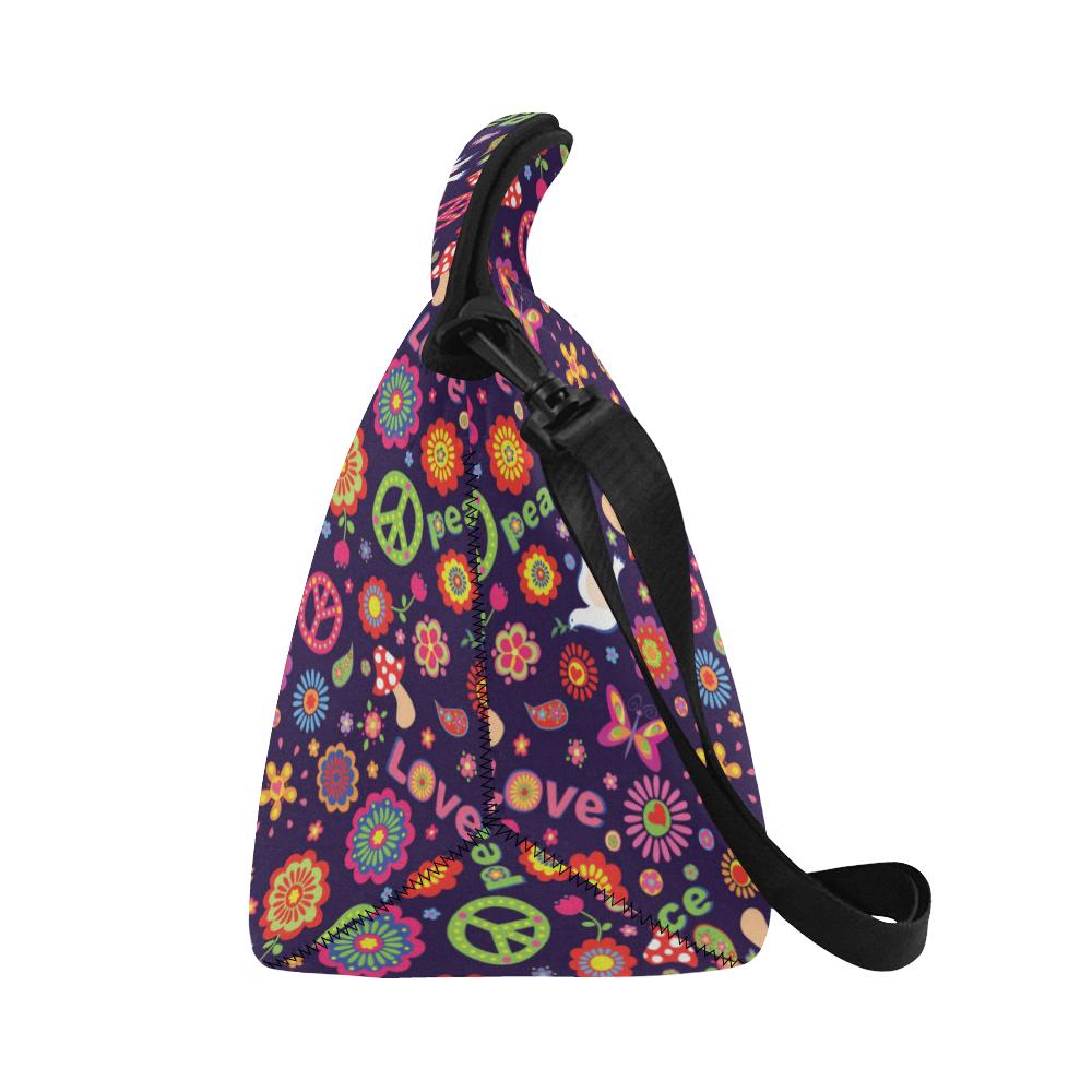 Flower Power Peace Design Print Neoprene Lunch Bag (Model 1669)(Large)-JTAMIGO.COM