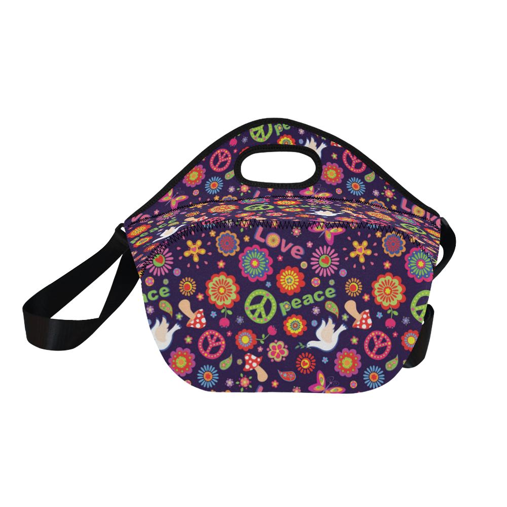 Flower Power Peace Design Print Neoprene Lunch Bag (Model 1669)(Large)-JTAMIGO.COM