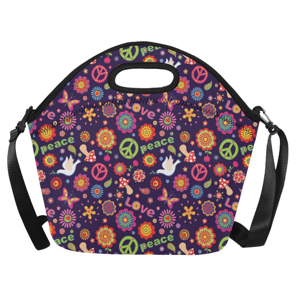 Flower Power Peace Design Print Neoprene Lunch Bag (Model 1669)(Large)-JTAMIGO.COM