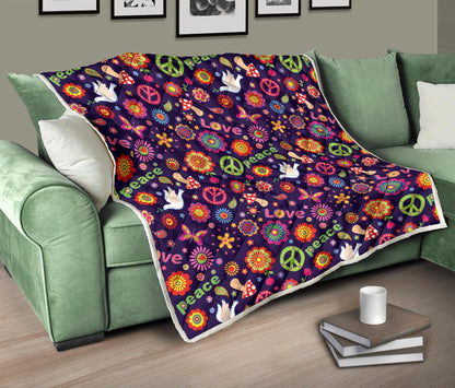 Flower Power Peace Design Print Premium Quilt-JTAMIGO.COM